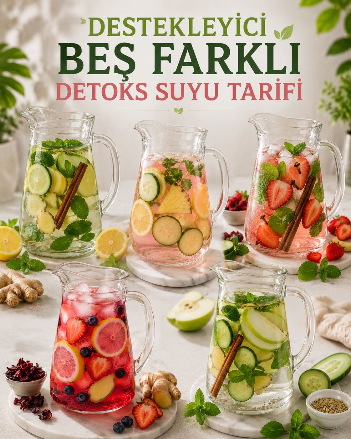Destekleyici Beş Farklı Detoks Suyu Tarifi