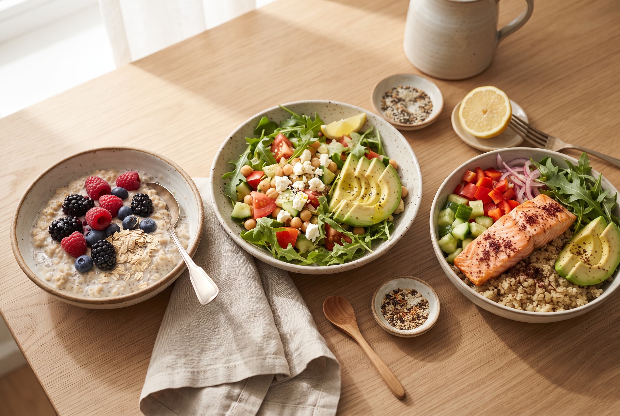 Protein ve Lif Dengeli 3 Doyurucu Tarif: Kahvaltı, Salata ve Somonlu Kâse